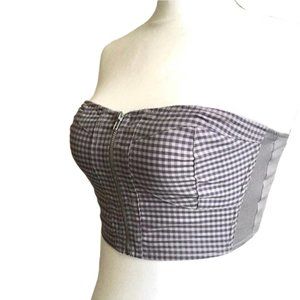 NWOT - Grey Front Zipper Bandeau Crop Top Gingham